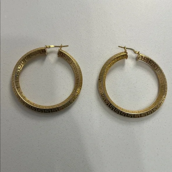 JTV MODA AL MASSIMO(R) 18K YELLOW
GOLD OVER BRONZE GREEK KEY
TUBE HOOP EARRINGS - Picture 2 of 5
